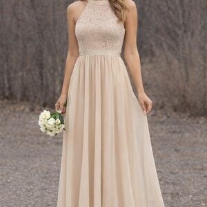 Romantic Dressy Collection full length formal gown soft champagne tulle lace S